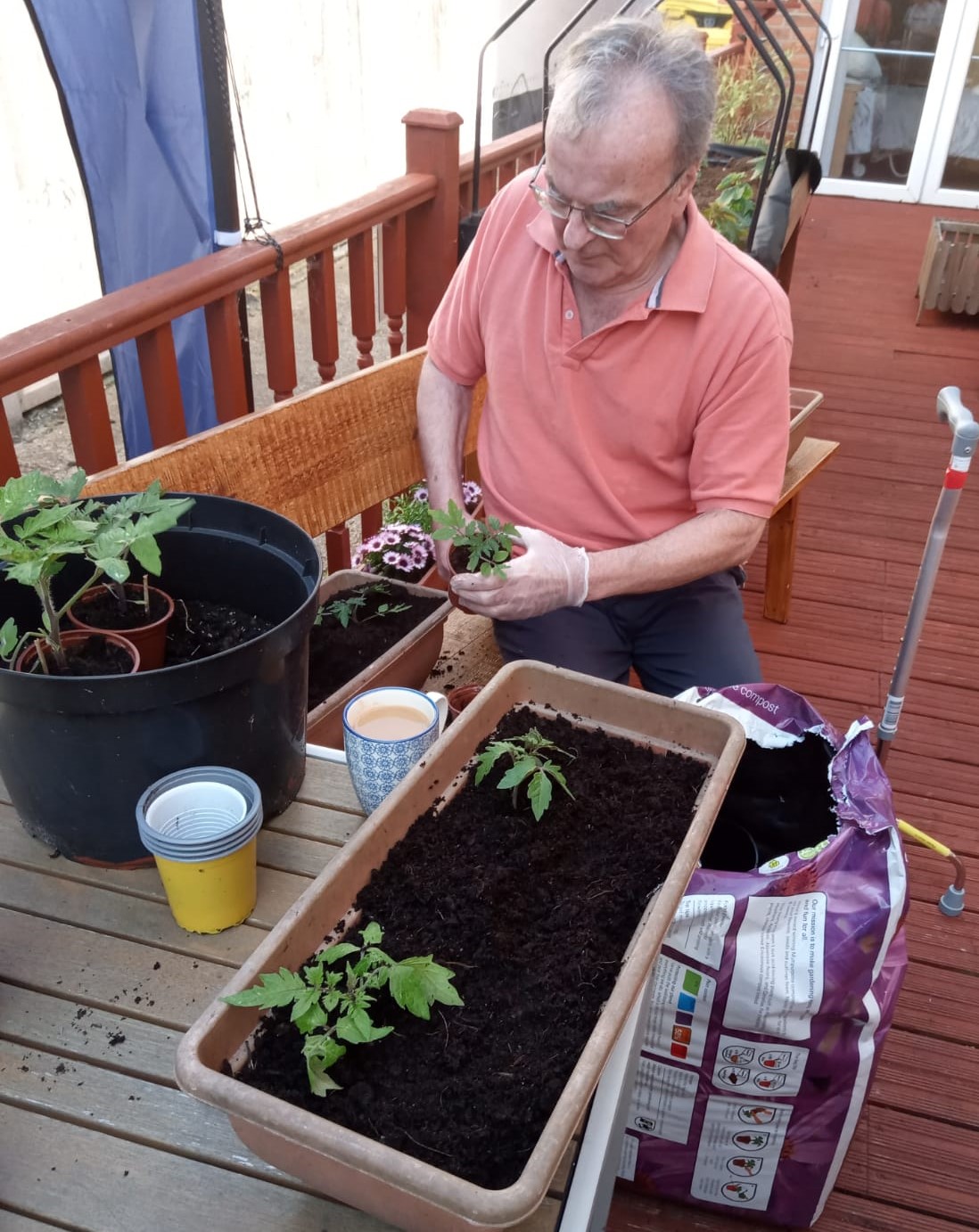 A resident gardening